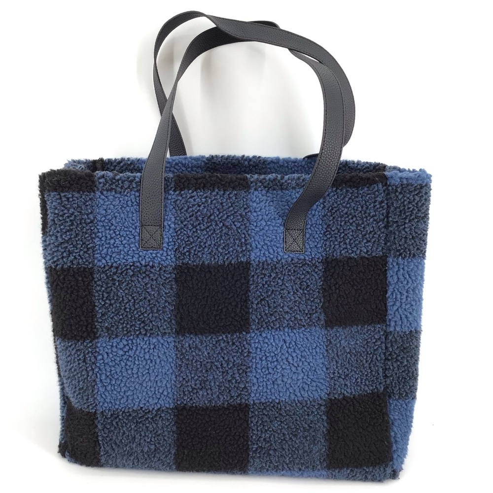 Barnes & Noble Exclusive Blue Buffalo Plaid Sherpa Tote Bag